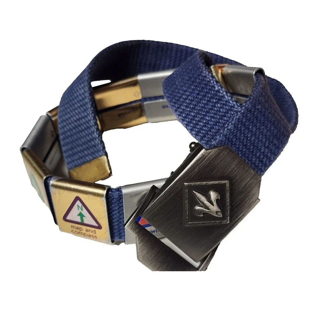 Boy Scouts of America Cub Blue Web Belt Gray Wolf Buckle Metal Sliding Badges
